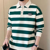 Jinquedai  Polo Shirts For Men Stripe Green Male Clothes Sweatshirts Luxury Tops Aesthetic Korean Autumn Y2k Bulk Luxury 2024 Tee Sale It jinquedai