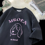 Jinquedai Cartoon Graphic Tshirt Kawaii Oversized Tee Shirt Retro Cute Dog Graphic T-Shirt Men Women Y2k Tops Couple Short Sleeve T-shirts jinquedai