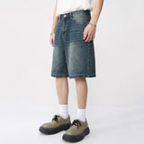 Jinquedai Men Vintage Blue Denim Shorts Summer Casual Loose Jeans Shorts Retro Harajuku Streetwear Hip Hop Y2K Shorts Man jinquedai