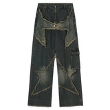 Jinquedai Vintage Baggy Jeans Star Patchwork Loose Straight Denim Pants 2023 New Men Hip Hop Streetwear Jeans jinquedai