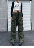 Multi-Pocket Blue Washed Cargo Pants Y2k Retro High Street Fashion High Waist Jeans Couple Harajuku Simple Casual Wide Leg Pants jinquedai