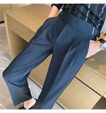 Jinquedai Italian Style Men Naples Suit Pants High Waist Slim Fit Small Feet Ankle-Length Pants Spring Fashion Business Casual Trousers jinquedai