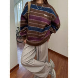 Jinquedai Autumn men and women sweaters striped Korean style retro loose sweaters, long-sleeved pullover sweaters trendy brands y2k top jinquedai