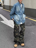 Jinquedai Washed Stand Collar Denim Jacket Men Fashion Street Japanese Harajuku Zipper Cowboy Cardigan Retro Trendy Loose Spring Coats jinquedai