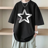 Jinquedai Little Star Printed Men's T Shirt Summer Fashion Casual Short Sleeve Tee Tops Mens Cotton Linen Oversized Hip-Hop T-shirt 5XL jinquedai