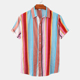 Jinquedai Summer Men Colorful Striped Shirts Fashion Hawaiian Blouse Casual Short Sleeve Button Shirts Tops jinquedai