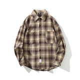 Jinquedai Hip Hop Men Streetwear Harajuku Brushed Plaid Shirt Vintage Wool Check Shirt Casual Male Fleece Long Sleeve Thick Shirt Jacket