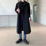 Jinquedai Khaki Black Trench Coat Men Oversized Fashion Casual Long Coat Men Streetwear Korean Loose Windbreaker Jacket Mens Overcoat jinquedai