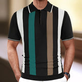 Jinquedai Summer Clothing Men's Luxury Knitted Short Sleeve Polo Shirt Retro Lapel Button-down Patchwork Fashion Business Leisure Knitwear jinquedai