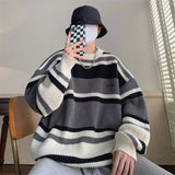 Jinquedai New Crewneck Sweaters Men Loose Knitted Pullover Streetwear Mens Oversized Sweater Fashion Casual Sweater Men Pullovers X32 jinquedai