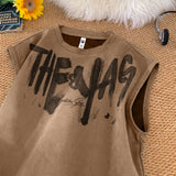 Jinquedai Fashion Letter Print Sleeveless Vest 2024 Summer Men Basketball Vest T-shirt Casual Loose Suede Tank Top jinquedai