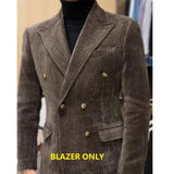 Corduroy Double Breasted Retro Blazer Hombre Casual  Coat Slim Long Sleeve Gentleman Suit Blazers Chaquetas Hombre De Vestir jinquedai