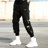 New Hip-Hop Jogger Men's Black Harem Overalls Multi-Pocket Ribbon Men's Sports Pants Streetwear Casual Men's Casual Pants jinquedai