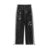 Jinquedai 2024 New Men's Spring Autumn Loose Straight Casual Mopping Sense Wide-leg Sports Pants High Street Style Leather Pants jinquedai