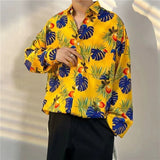 Jinquedai Korean Version Mens Vintage Long Sleeve Dress Shirt Trend Couple Hawaiian Loose Flower Print Blouses Shirt Mens Designer Clothes jinquedai