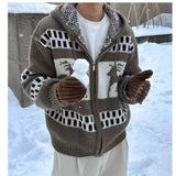 Jinquedai New Knitted Hat Deer Open Cardigan Sweater Autumn Men's Fashion Harajuku Versatile Personality INS Trend Pullovers jinquedai