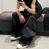 Jinquedai  Style Wide Leg Drawstring Black Cargo Pants Unisex Straight Baggy Casual Overalls Men's Street wear Loose Oversize Trousers jinquedai