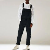 Jinquedai Streetwear Men's Solid Color Multi-pocket Denim Bib Overalls Casual Daily Denim Jumpsuit Fashion Male Suspender Long Pants jinquedai