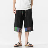 Jinquedai Men's Summer Thin Linen Shorts Loose Straight Men's Pants Japanese Patchwork Wind Over the Knee Beach Pants jinquedai