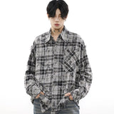 Jinquedai Men Shirt Spring New 2024 Japanese Tie Dyed Plaid Lapel Collar Pockets Tops Cotton College Harajuku Simplicity Shirt Jacket jinquedai