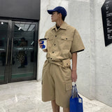 Jinquedai  Casual Streetwear Shorts 2024 Summer Men Clothing Korean Fashion Handsome Loose Straight Wide Leg Knee Length Cargo Pant jinquedai