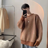 Jinquedai  Striped Knitted Sweater Coat Men Japanese Oversize Casual Autumn Winter Loose O-neck Pullovers for Man Street wear jinquedai