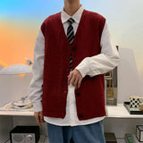 Sweater Vest Men Design Button Up Clothing Sleeveless Casual All-match Teens High Street Harajuku Knitwear Ins Handsome Popular jinquedai