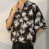 Jinquedai Harajuku Summer Short Sleeve Flower Print Holiday Beach Shirts Men's Lapel Streetwear Casual Oversized Tees Tops Y2K Streetwear