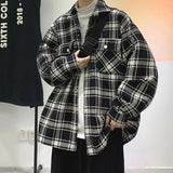 Plaid Long-sleeved Shirt Men's Single-breasted Spring Autumn Loose Warm Thick Woolen Coat Pocket Buttons Turndown Collar Shirts jinquedai