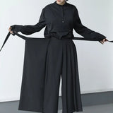 Jinquedai Darkness Versatile Slim Pleated Nine-Point Wide-Leg Pants Unisex Double-Layer High-Waisted Loose Tight-Waisted Straight Culottes