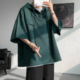 Jinquedai 5 Colors Summer Hooded T shirt Men Korean Half Sleeve Pullover Streetwear Loose T-shirt Tops Drawstring Men Clothing 5XL-M jinquedai