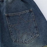 Jinquedai Men Jeans Shorts Y2K Harajuku Retro Embroidery Star Patch Baggy Denim Shorts Streetwear Summer Fashion Casual Short Pants Blue jinquedai