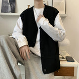 Sweater Vest Men Design Button Up Clothing Sleeveless Casual All-match Teens High Street Harajuku Knitwear Ins Handsome Popular jinquedai