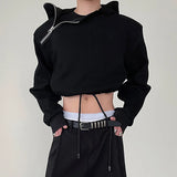 Men Hoodies Solid Color Zipper Hooded Long Sleeve Streetwear 2023 Fashion Casual Sweatshirts Personality Crop Tops S-5XL