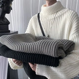 Korean Fashion Turtleneck Sweater Men Streetwear Oversized Knitted Sweaters Men Clothing Trend Sweaters Male Solid Pullover jinquedai