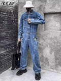 Jinquedai Fashion Mens One Piece Jumpsuit Long Sleeve Multi Pockets Cargo Pants Hip Hop Men Spring Autumn Overalls Vintage Denim Jumpsuit jinquedai