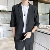 Jinquedai Summer Short Sleeved Blazer Men Slim Fit Fashion Social Men Dress Jacket Korean Casual Suit Jacket Men Office Formal Jackets jinquedai