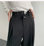 Jinquedai Black Suit Pants Men Oversized Fashion Social Mens Dress Pants Korean Loose Straight Wide Leg Pants Mens Office Formal Trousers jinquedai