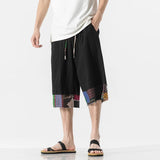 Jinquedai Men's Summer Thin Linen Shorts Loose Straight Men's Pants Japanese Patchwork Wind Over the Knee Beach Pants jinquedai