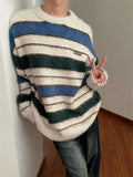 Jinquedai Autumn men and women sweaters striped Korean style retro loose sweaters, long-sleeved pullover sweaters trendy brands y2k top