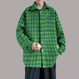 Jinquedai Korea Style Thousand Bird Checker Men's Lapel Jacket Coat Autumn Streetwear Loose Single Pocket Shirts Jacket Chic Male Clothing jinquedai