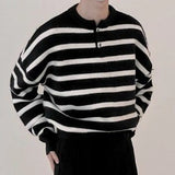 Knitted Light Luxury Pullovers Sweater Men Casual Vintage Henry Collar Striped Long Sleeve Tops Streetwear Autumn jinquedai