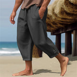 Jinquedai Summer Mens Linen Cropped Pants Oversize Loose Feet Forked Pencil Pant Fashion Casual Pantalones Beach Trousers Streetwear jinquedai