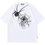 Jinquedai Harajuku Oversized Spider Print T-shirts Hip Hop Streetwear Tee Y2K Tops Men Summer Short Sleeve Loose T Shirt Black White jinquedai