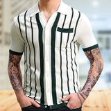 Jinquedai Summer Clothing Men's Luxury Knitted Short Sleeve Polo Shirt Retro Lapel Button-down Patchwork Fashion Business Leisure Knitwear jinquedai