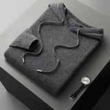 Jinquedai Autumn Winter New Merino Sweater Men's 100% Wool Hooded Collar Knitted Pullover Casual long Sleeved Hoodie jinquedai