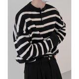 Knitted Light Luxury Pullovers Sweater Men Casual Vintage Henry Collar Striped Long Sleeve Tops Streetwear Autumn jinquedai