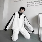 Elegant Black White Color Contrast Sports Shirt Set Long Sleeved Polo Shirt Sweatpants Two Piece Set Casual Handsome Tracksuit jinquedai