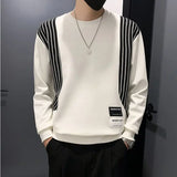 Jinquedai Men's 2024 Spring Autumn New Spliced Pullovers O-Neck Stripes Fashion Minimalist Casual All-match Loose Long Sleeve Sweatshirts