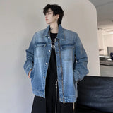 Jinquedai Patchwork Men's Denim Jackets Irregular Design Turn-down Collar Large Pockets Male Short Coats 2024 Spring New Fashion jinquedai